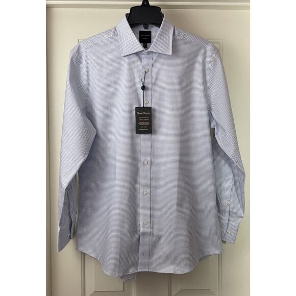 Hickey Freeman Mens Dress Shirt 16 32/33 Blue Check Modern Fit Stretch Pima NEW - Picture 1 of 13